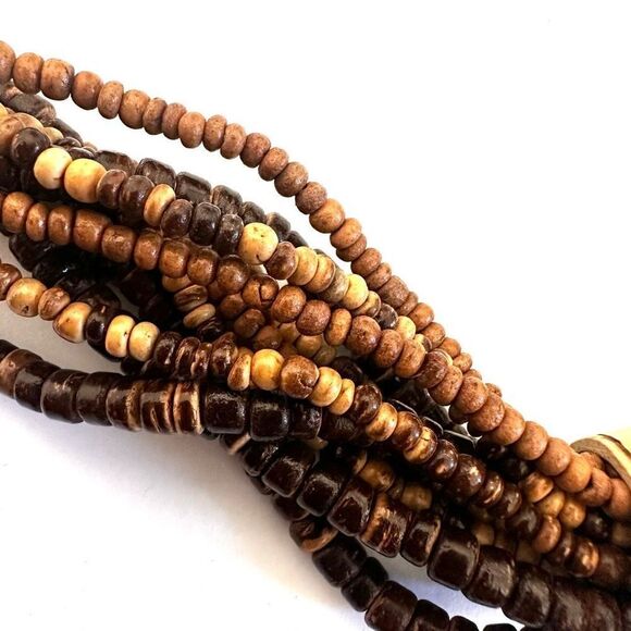 wood beaded  and bone cylinder pendant necklace - Picture 9 of 9